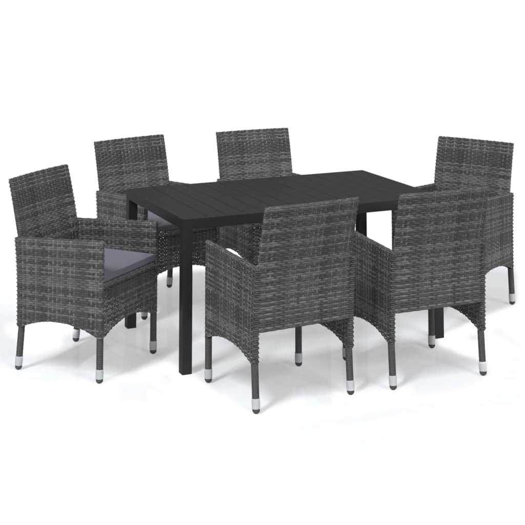 Set de muebles jardín 7 pzas con cojines ratán sintético gris vidaXL