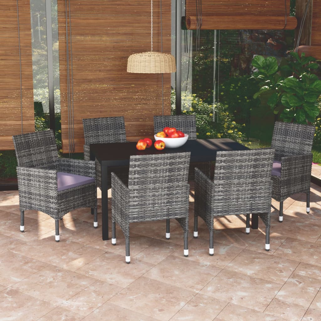 Set de muebles jardín 7 pzas con cojines ratán sintético gris vidaXL