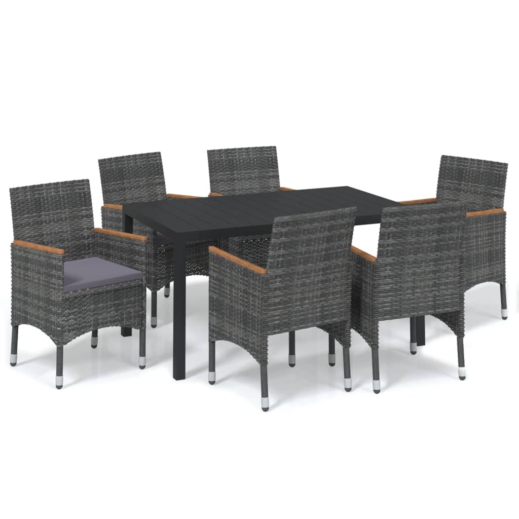 Set de muebles jardín 7 pzas con cojines ratán sintético gris - Vetonek