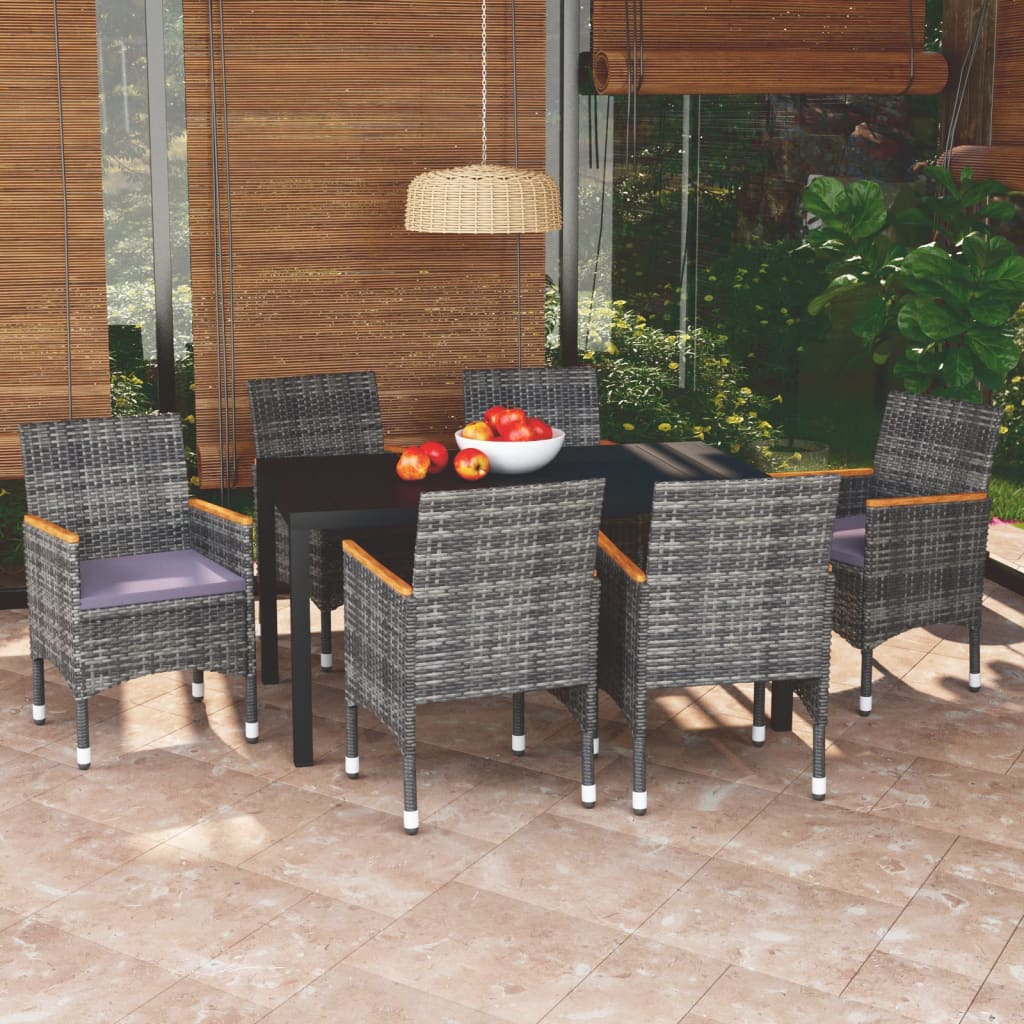 Set de muebles jardín 7 pzas con cojines ratán sintético gris vidaXL