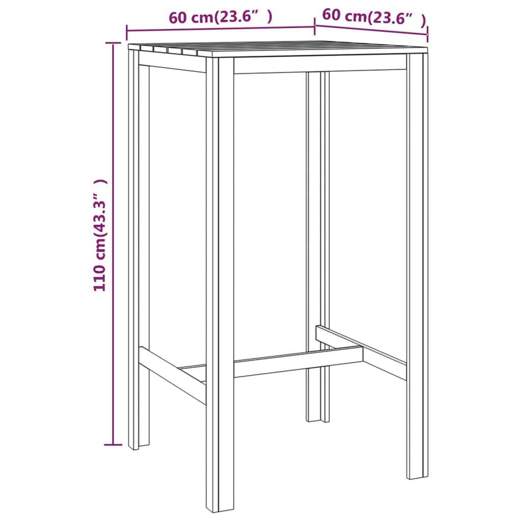 Impregnated pine wood bar table 60x60x110 cm