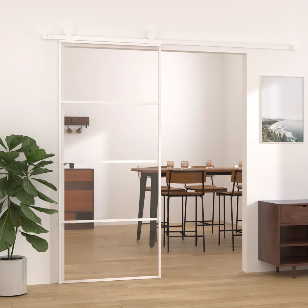 Vetonek Puerta corredera ESG vidrio y aluminio blanca 90x205 cm