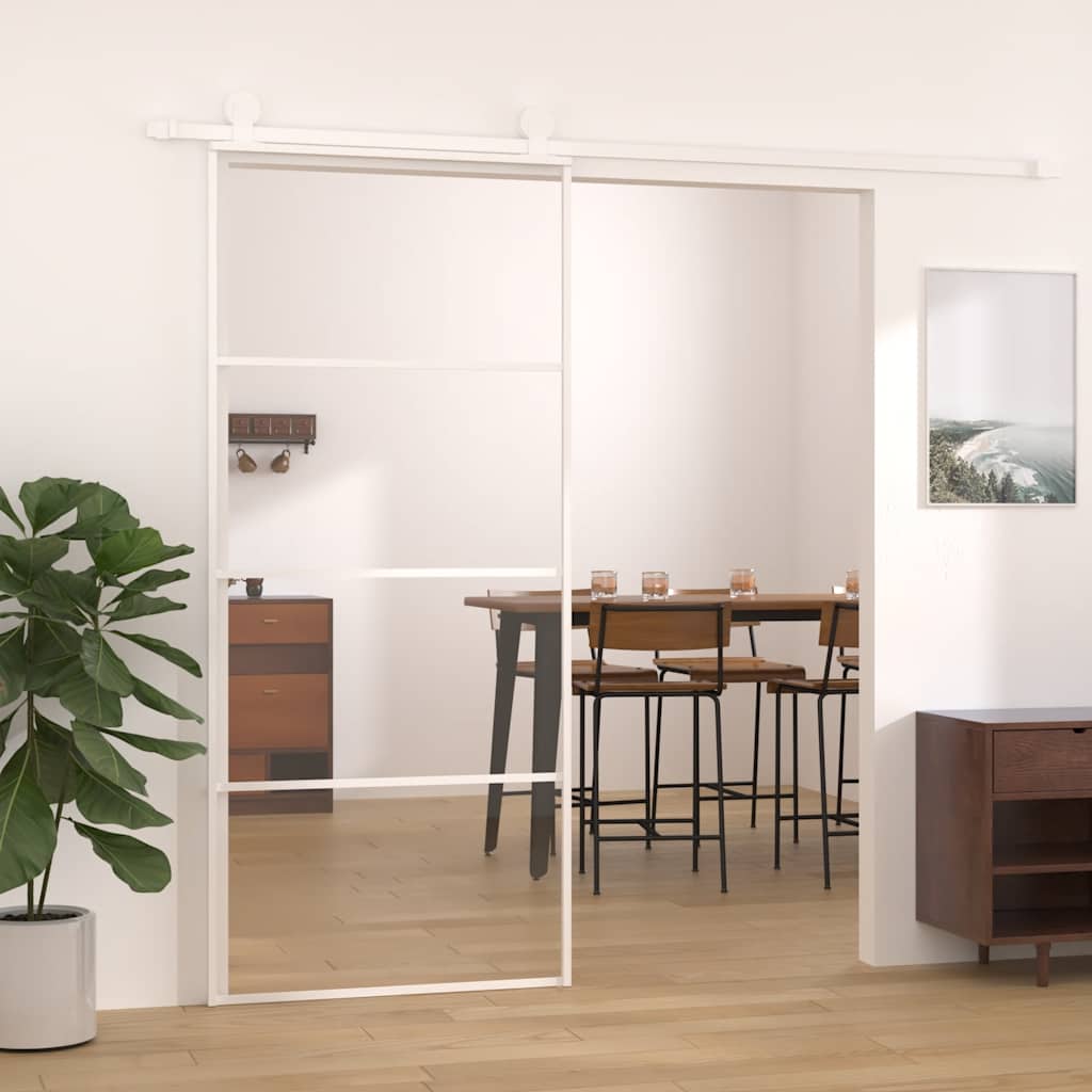 White ESG glass and aluminum sliding door 90x205 cm 