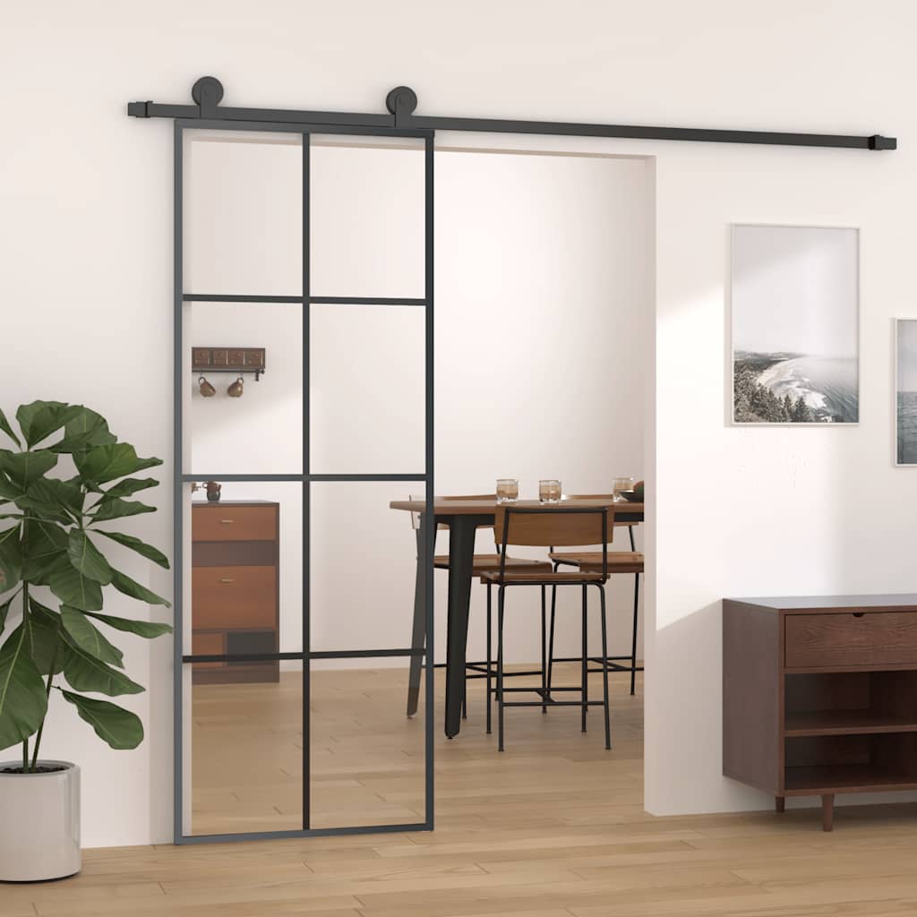Sliding door made of ESG glass and black aluminum 76x205 cm 