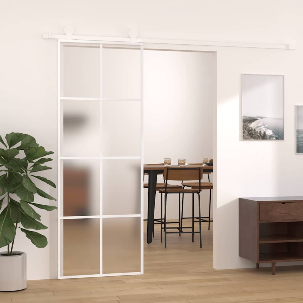 Porta scorrevole in vetro ESG e alluminio bianca 76x205 cm 