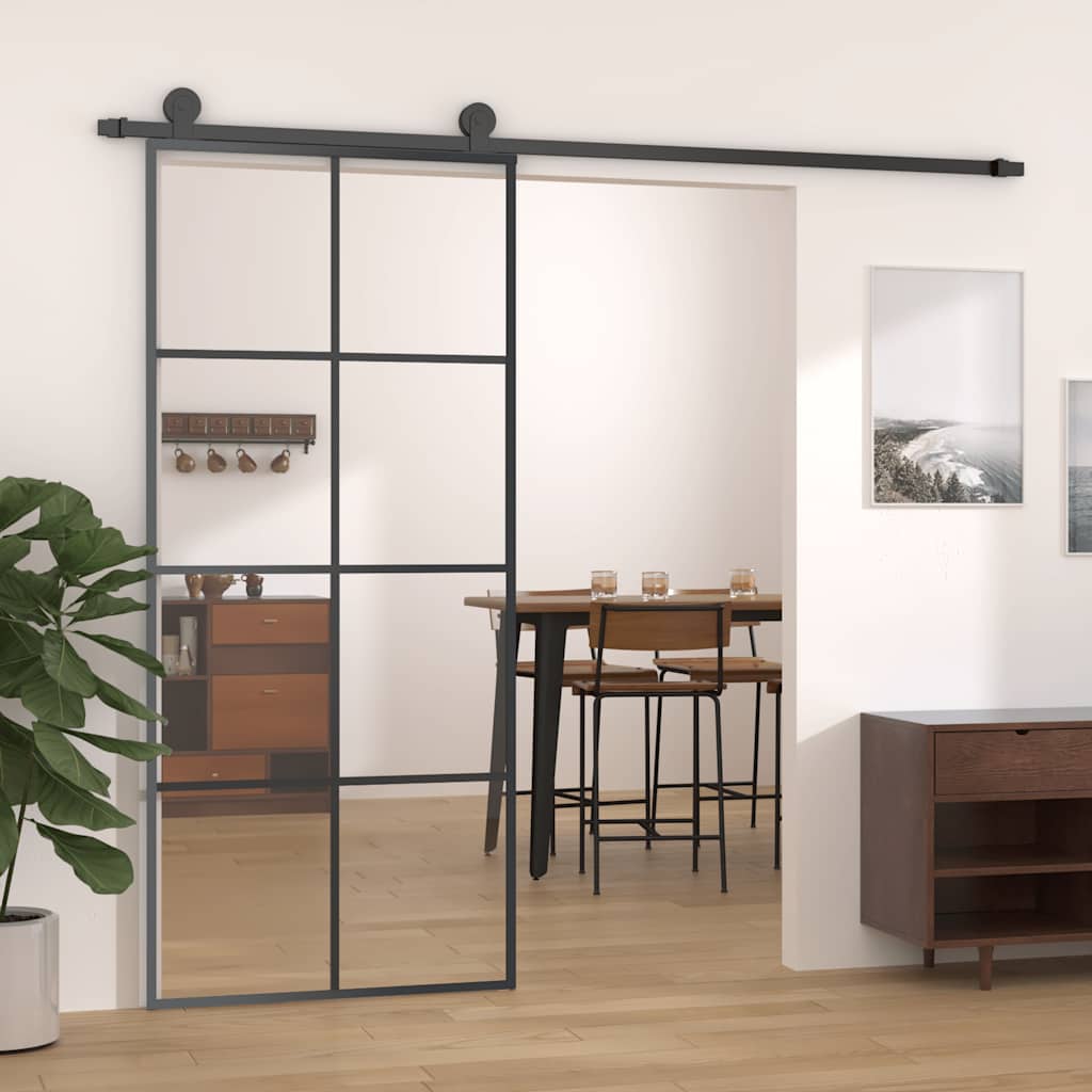 Sliding door ESG glass and black aluminum 90x205 cm 