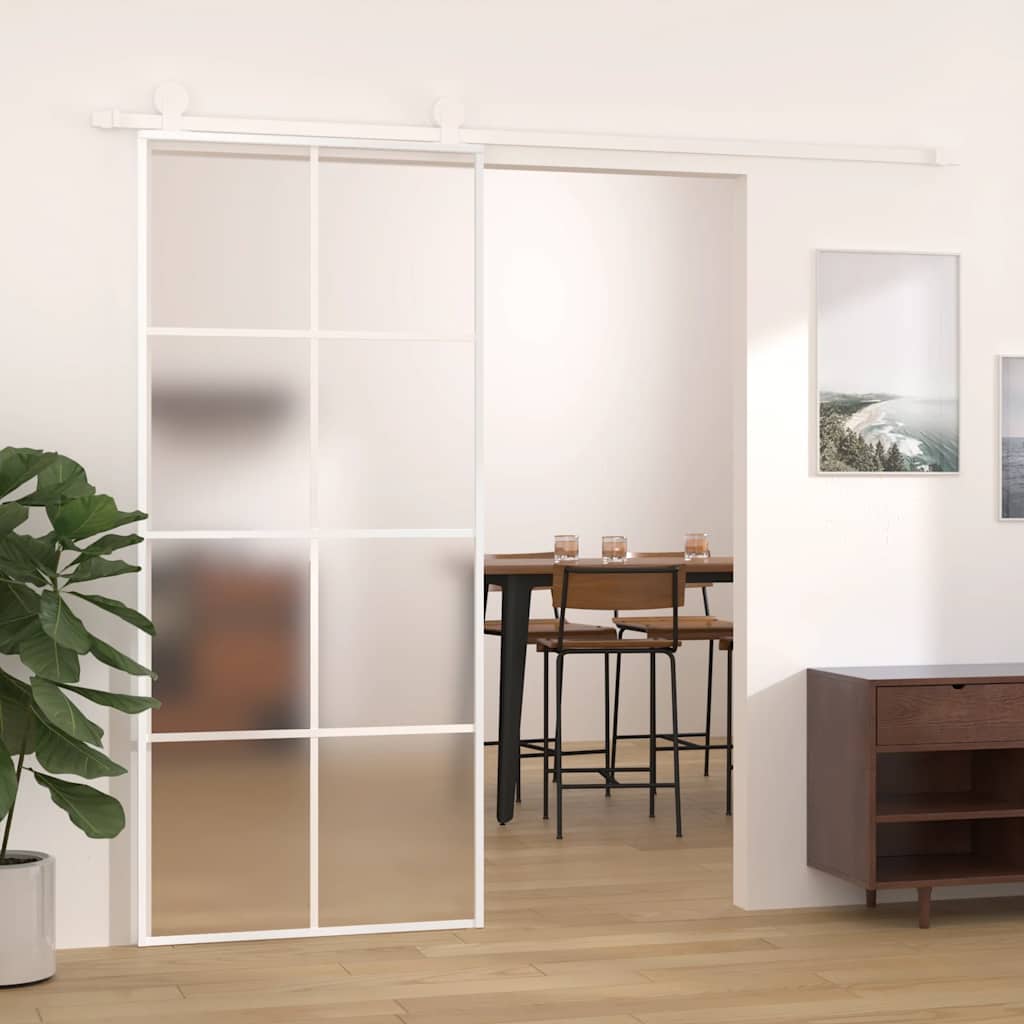 ESG glass and white aluminum sliding door 90x205 cm 