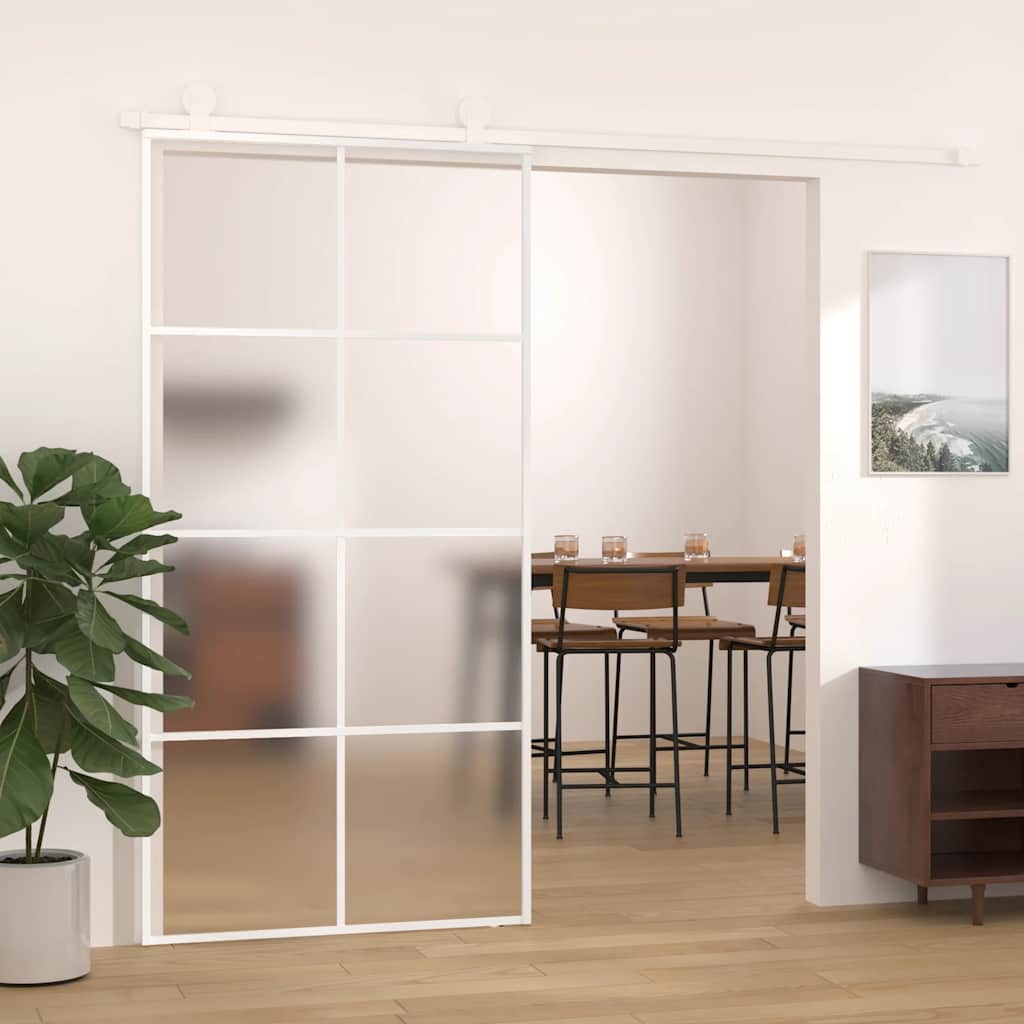 Porta scorrevole in vetro ESG e alluminio bianco 102,5x205 cm 
