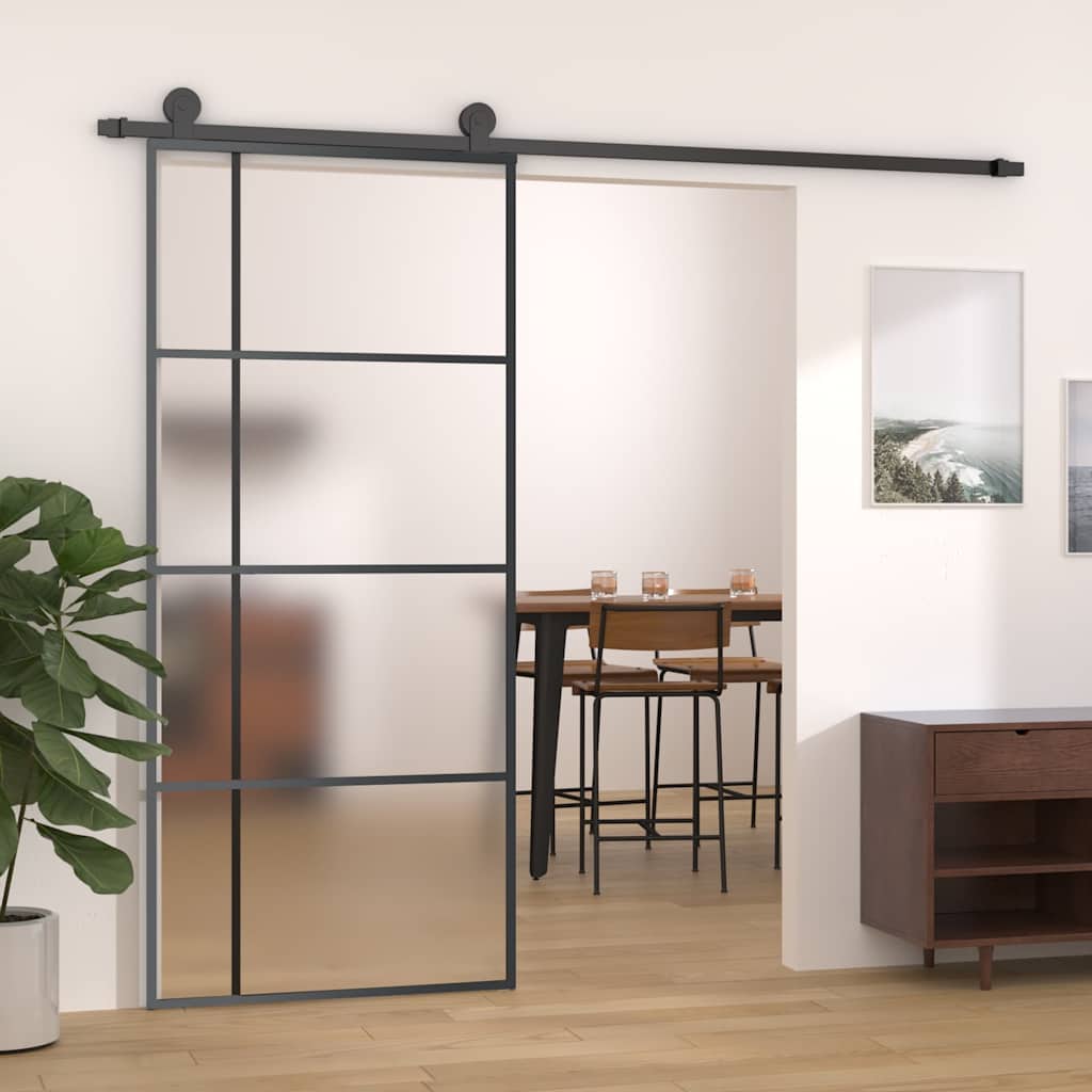 ESG glass and black aluminum sliding door 90x205 cm 