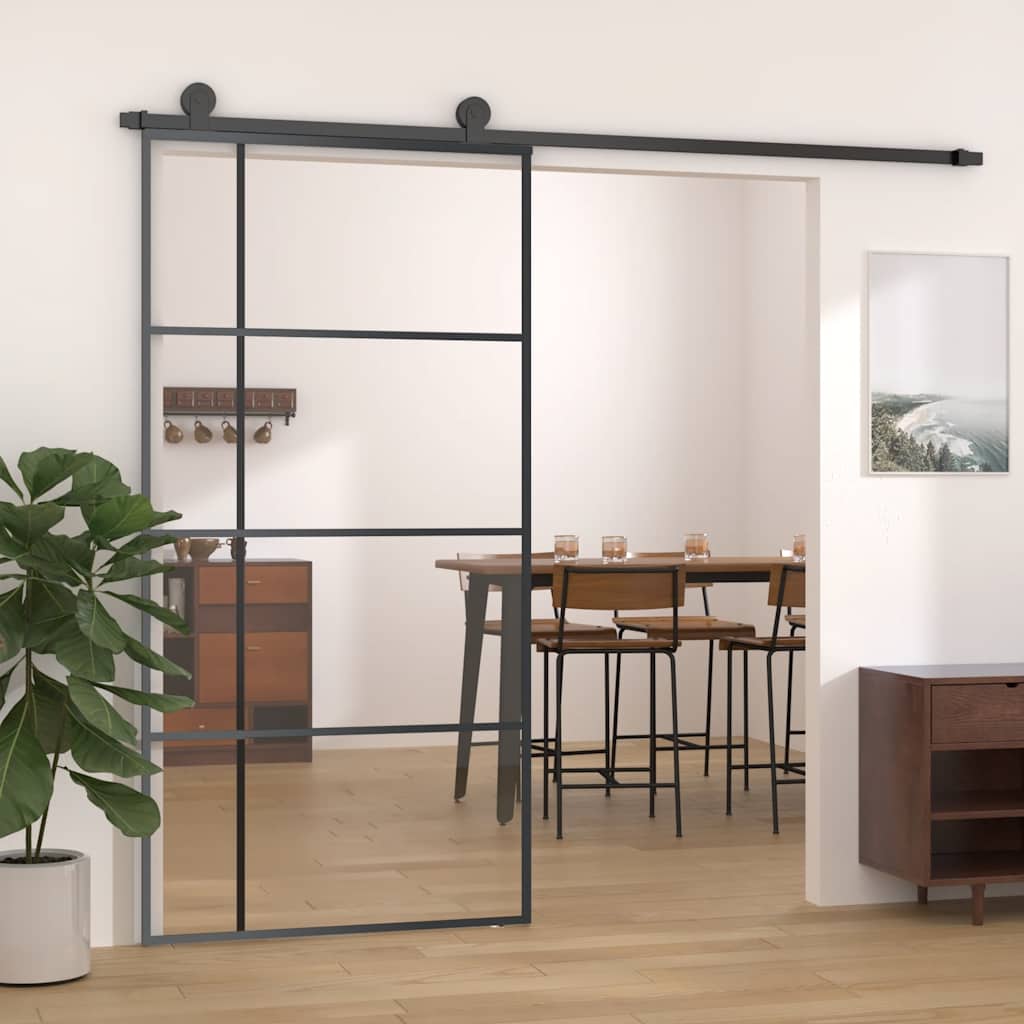 ESG sliding door, black glass and aluminum 102.5x205 cm 