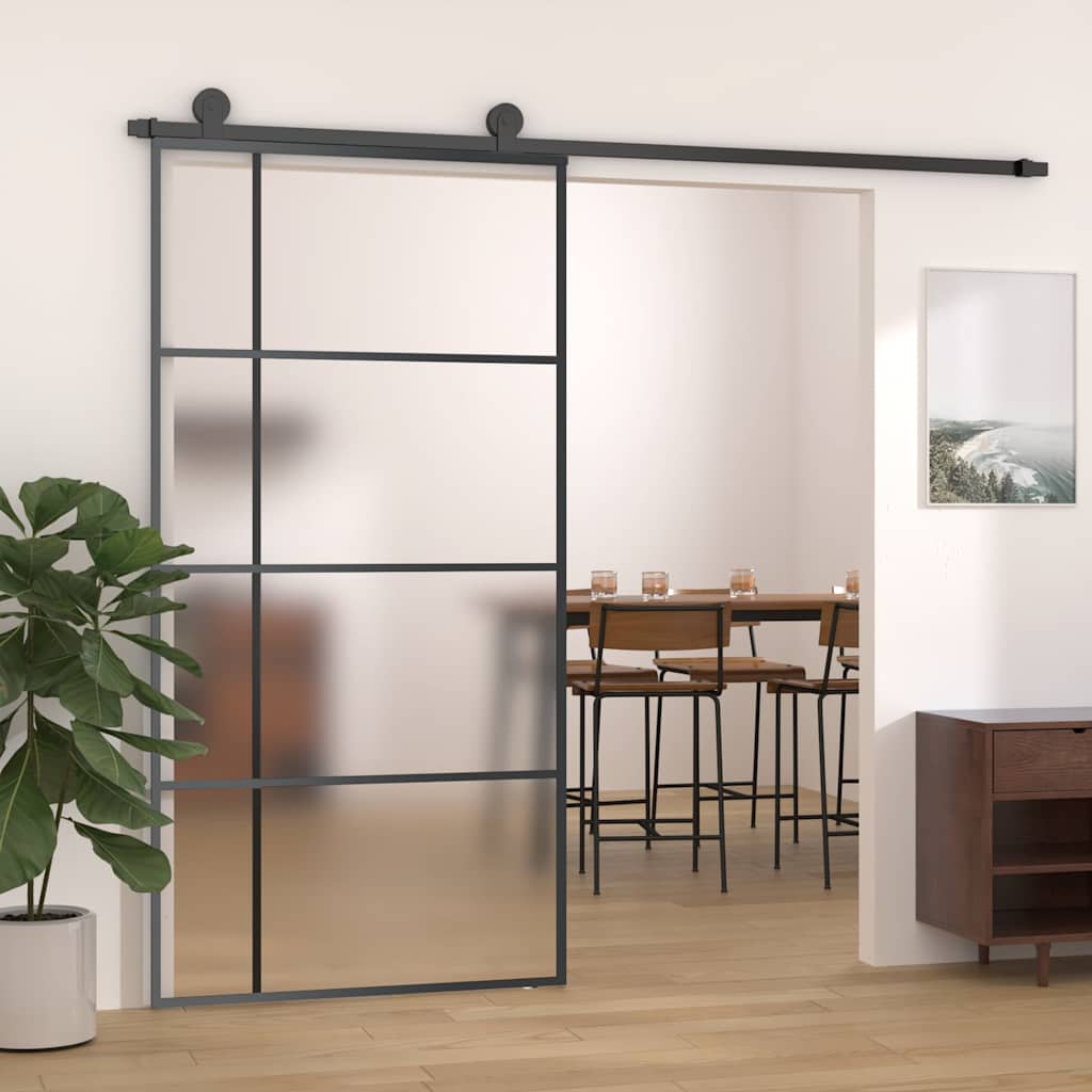 Black ESG glass and aluminum sliding door 102.5x205 cm 