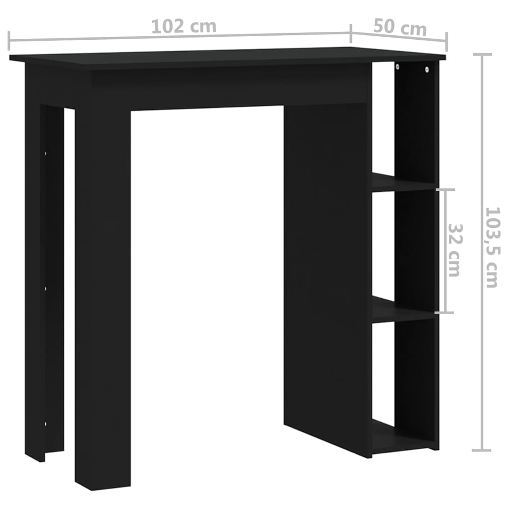 Mesa bar con estante madera negro 102x50x103,5 cm vidaXL