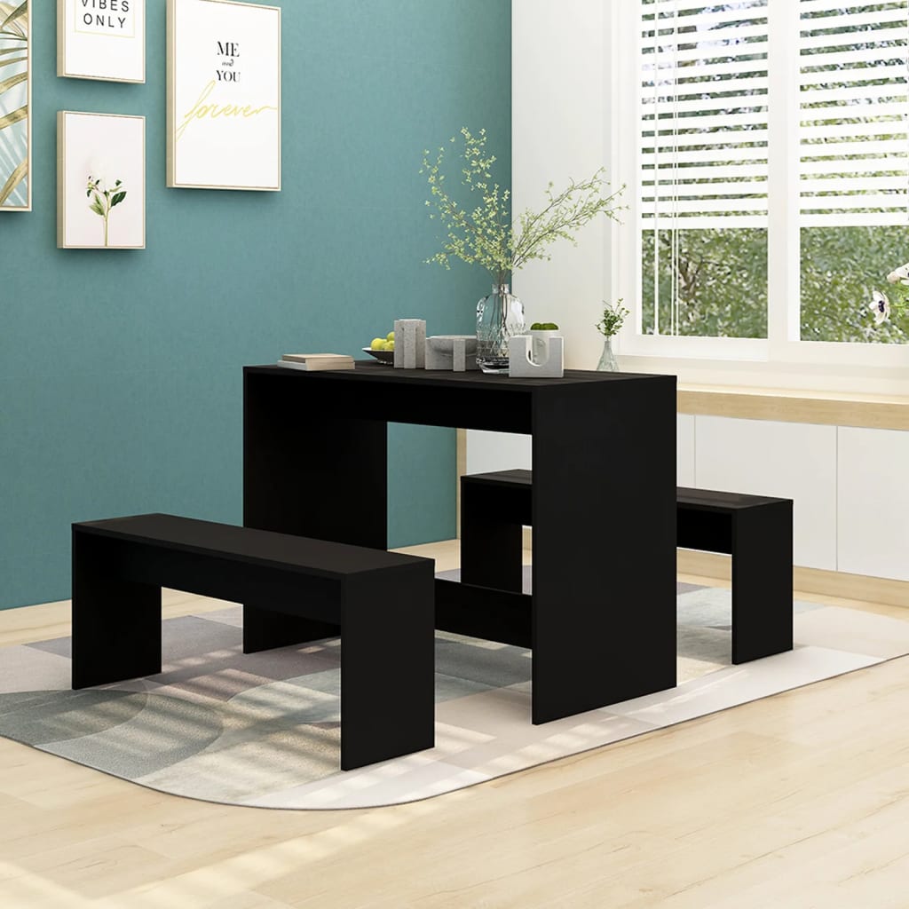 Vetonek Set de muebles de baño 3 piezas madera de ingeniería negro