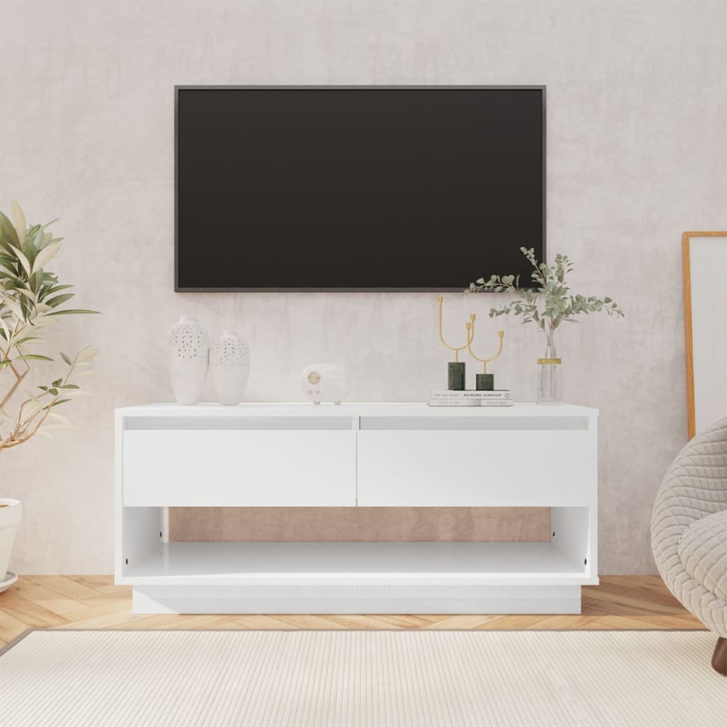 Vetonek Mueble para TV madera contrachapada blanco brillo 102x41x44 cm