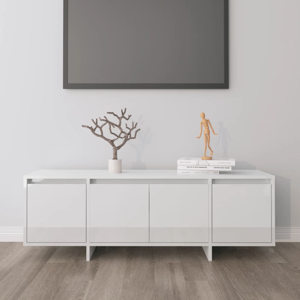 Vetonek Mueble de TV madera contrachapada blanco brillo 120x30x40,5 cm