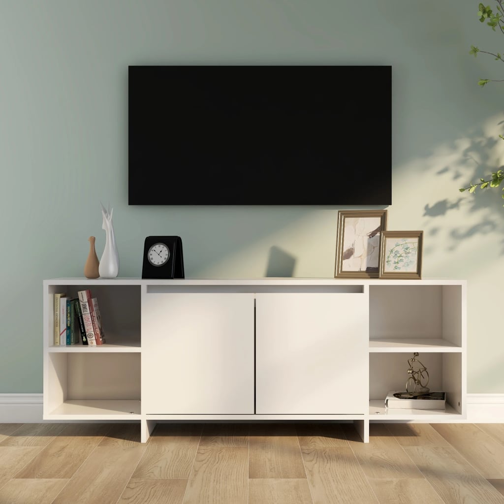 Vetonek Mueble para TV madera contrachapada blanco brillo 130x35x50 cm