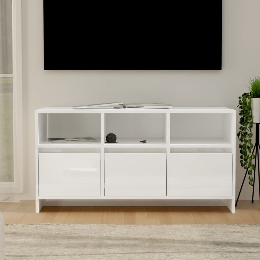 Vetonek Mueble de TV madera contrachapada blanco brillo 102x37,5x52,5cm