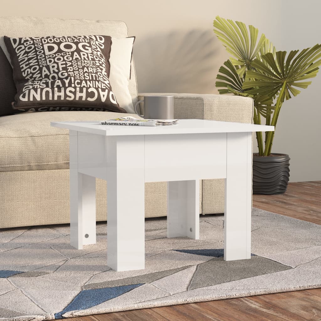 Vetonek Mesa de centro madera de ingeniería brillo blanco 55x55x42 cm