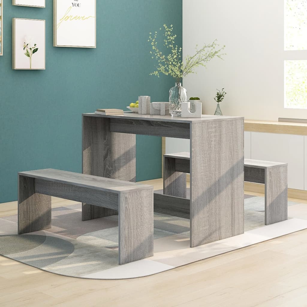 Vetonek Set de comedor 3 pzas madera de ingeniería gris Sonoma