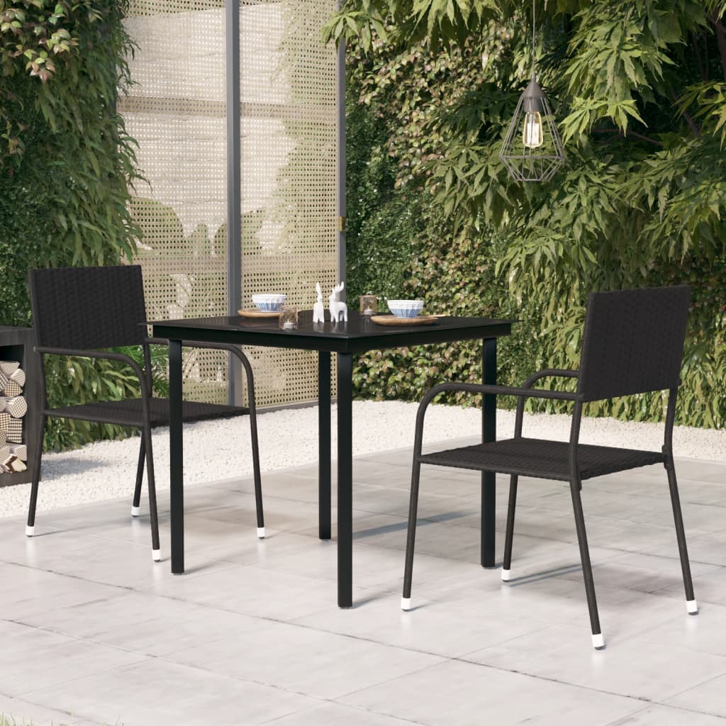 Vetonek Mesa de comedor de jardín acero y vidrio negra 80x80x74 cm