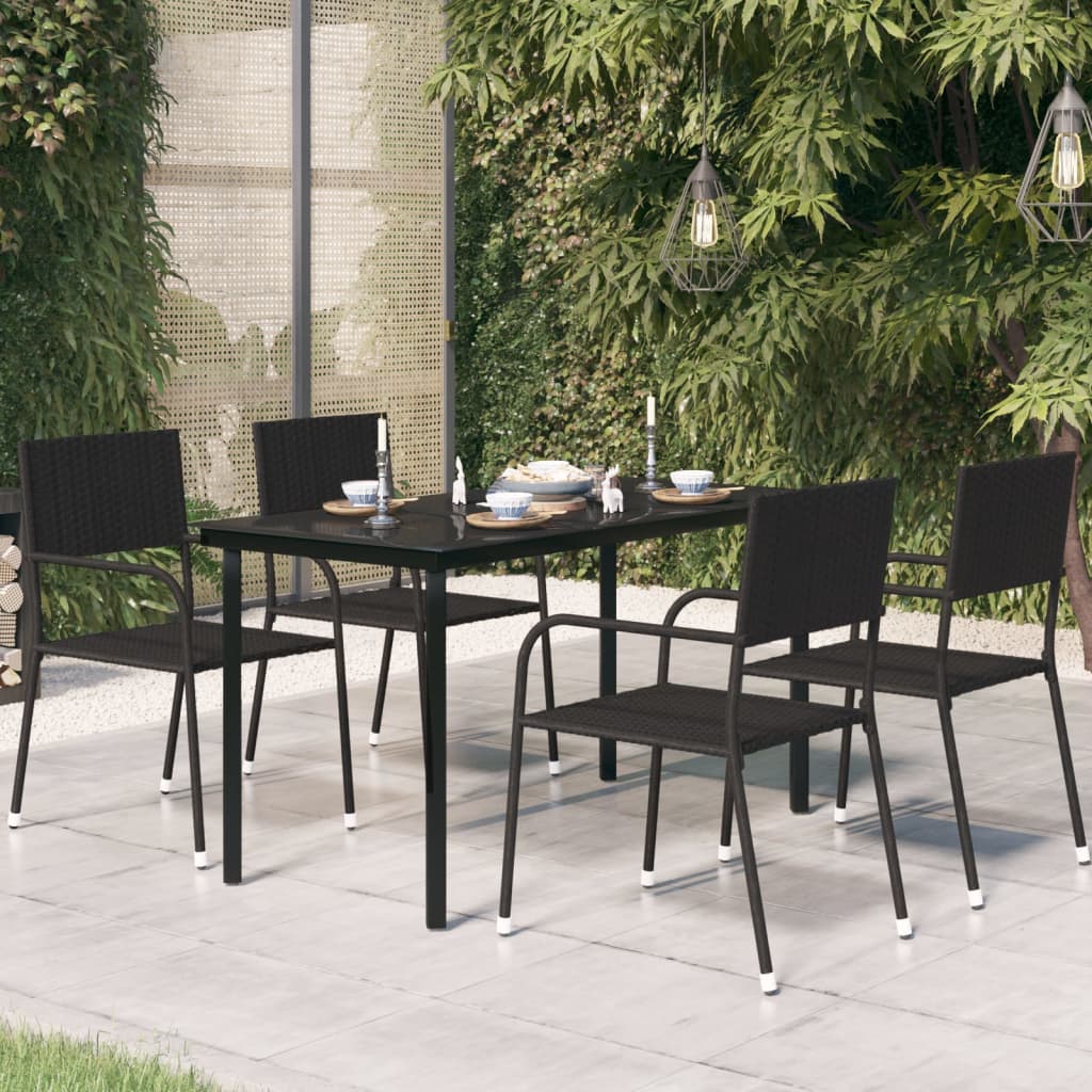 Vetonek Mesa de comedor de jardín acero y vidrio negra 140x70x74 cm