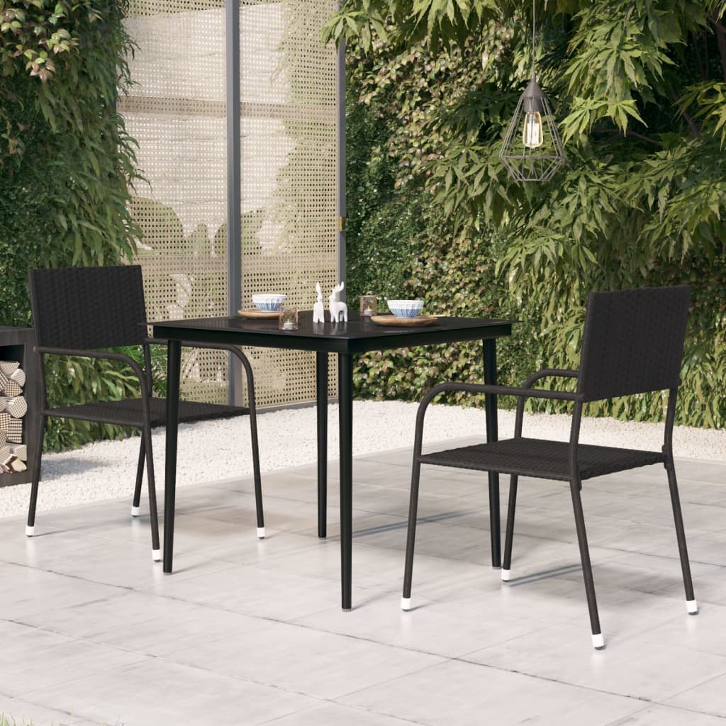 Vetonek Mesa de comedor de jardín acero y vidrio negra 80x80x74 cm