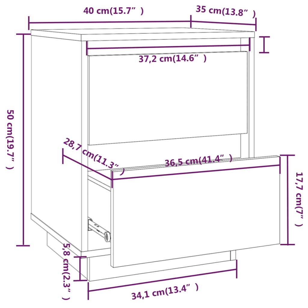 Mesitas de noche 2 uds madera maciza de pino 40x35x50 cm vidaXL