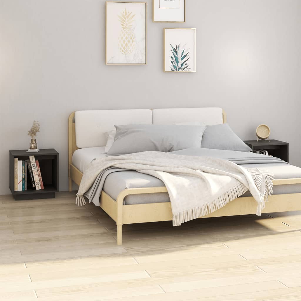 Vetonek Mesitas de noche 2 uds madera maciza de pino gris 40x30x40 cm