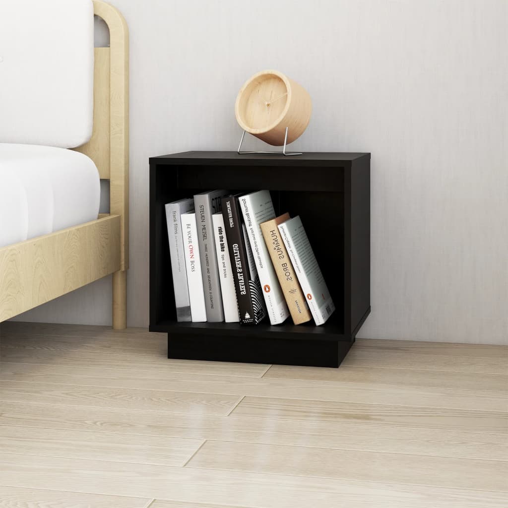 Vetonek Mesita de noche de madera maciza de pino negro 40x30x40 cm