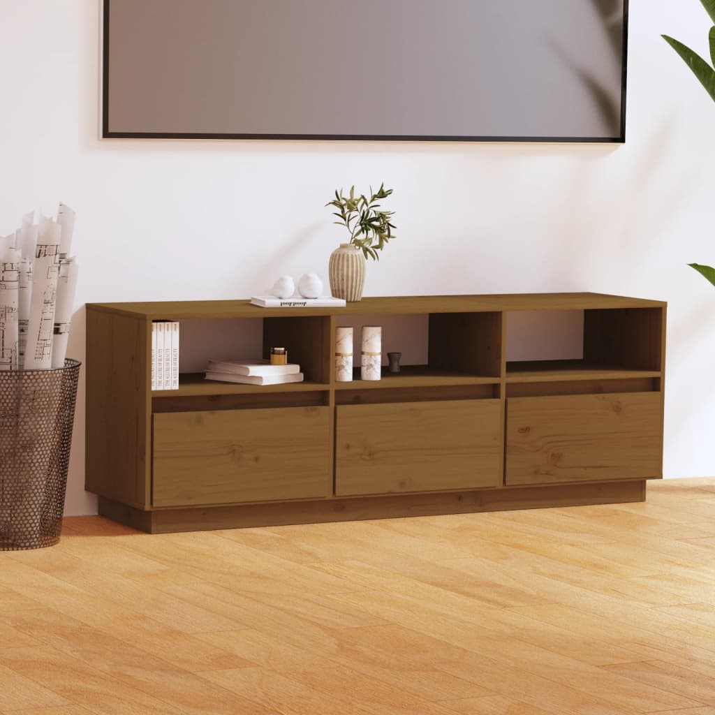 Vetonek Mueble de TV madera maciza de pino marrón miel 140x37x50 cm