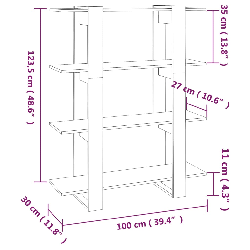 Estantería/divisor de espacios blanco brillante 100x30x123,5 cm vidaXL