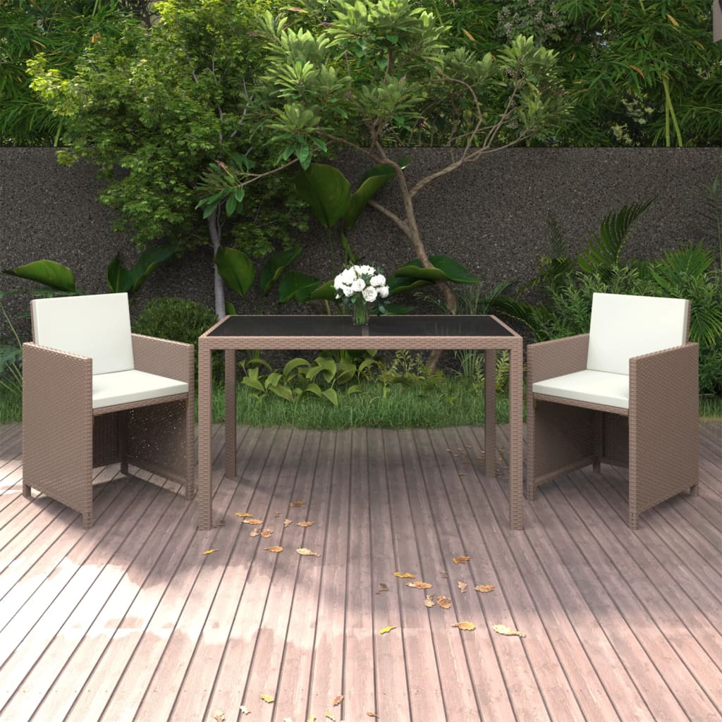 Vetonek Set comedor de jardín 3 pzas con cojines ratán sintético beige