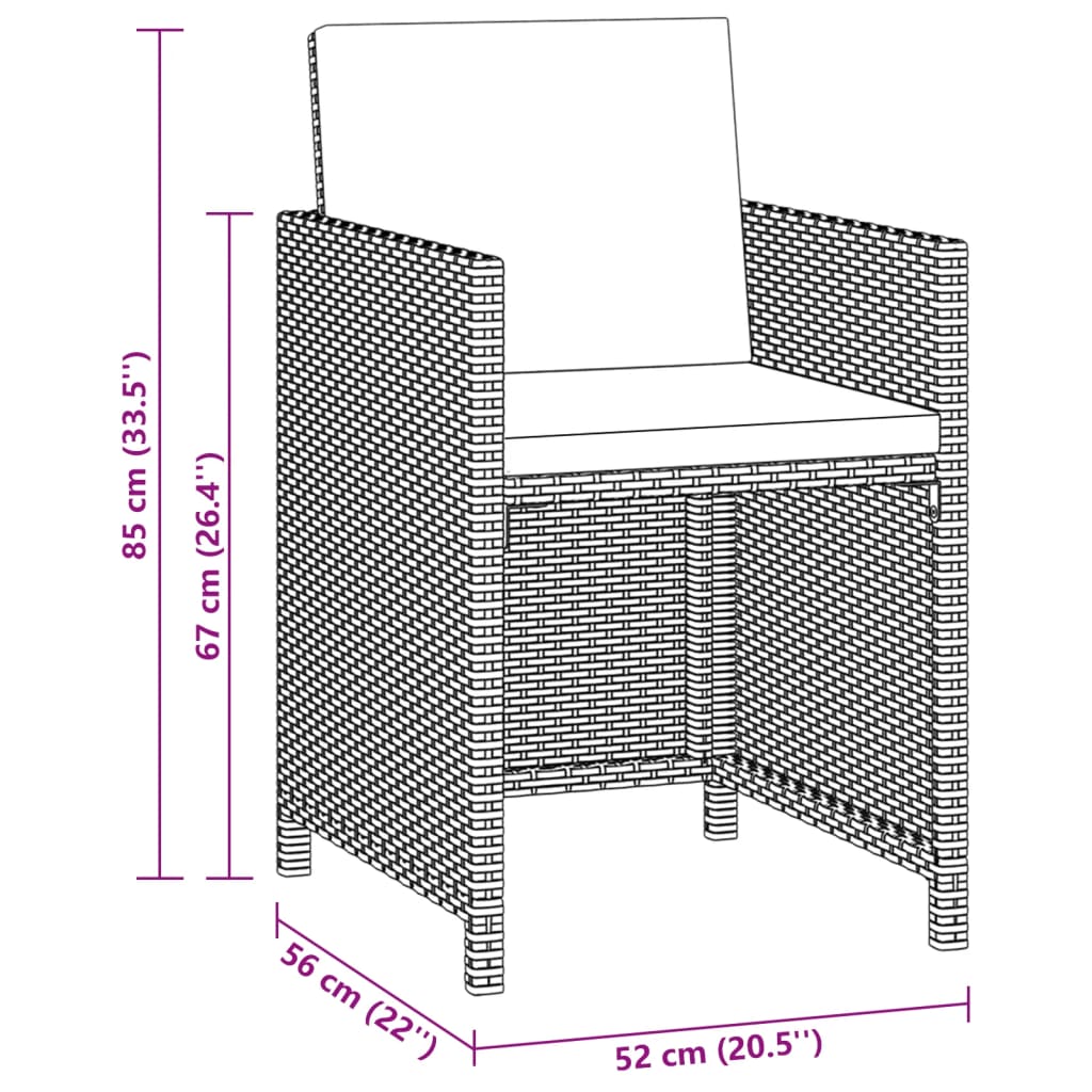 Set comedor de jardín 3 pzas con cojines ratán sintético negro vidaXL