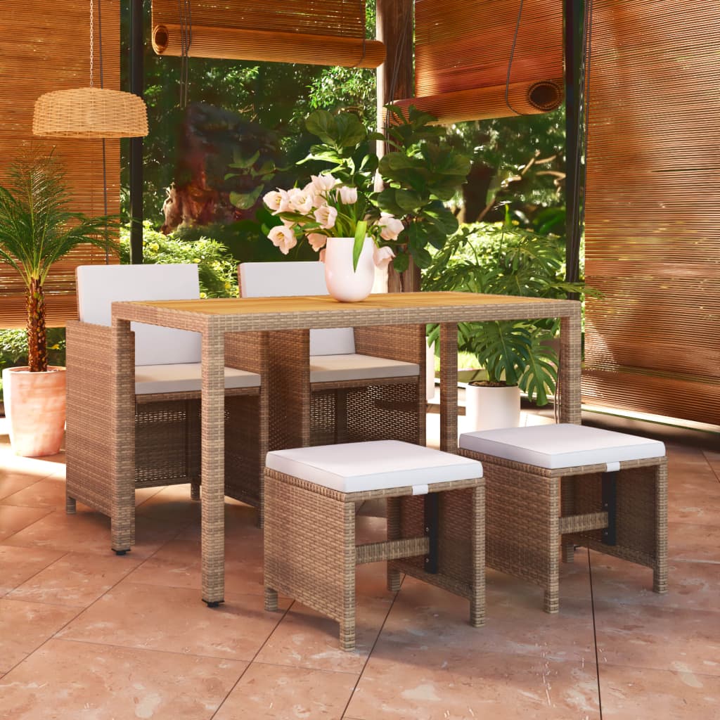 Vetonek Set comedor de jardín 5 pzas con cojines ratán sintético beige