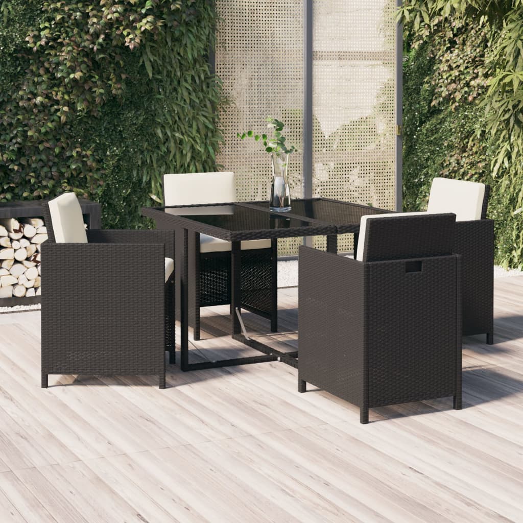 Vetonek Set comedor de jardín 5 pzas con cojines ratán sintético negro