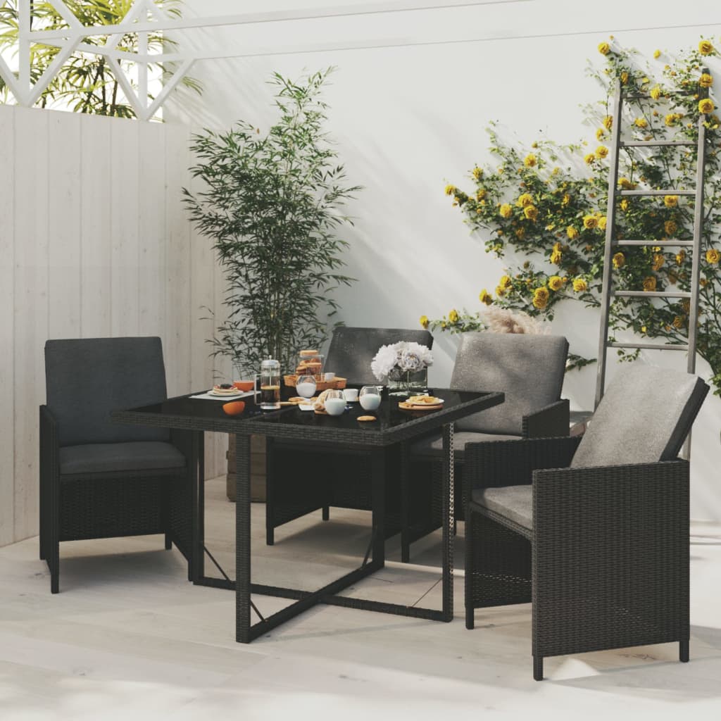 Vetonek Set comedor de jardín 5 pzas con cojines ratán sintético negro