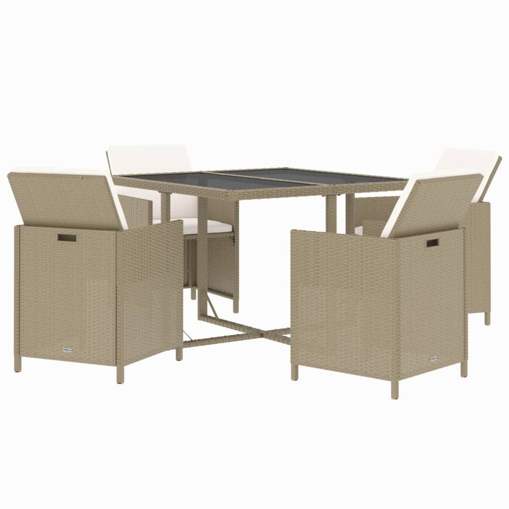 Set comedor de jardín 5 pzas con cojines ratán sintético beige