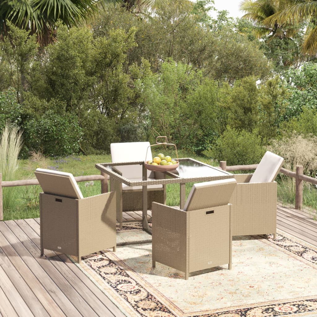 Vetonek Set comedor de jardín 5 pzas con cojines ratán sintético beige