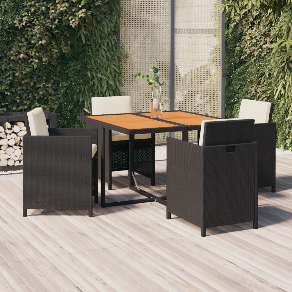 Vetonek Set comedor de jardín 5 pzas con cojines ratán sintético negro