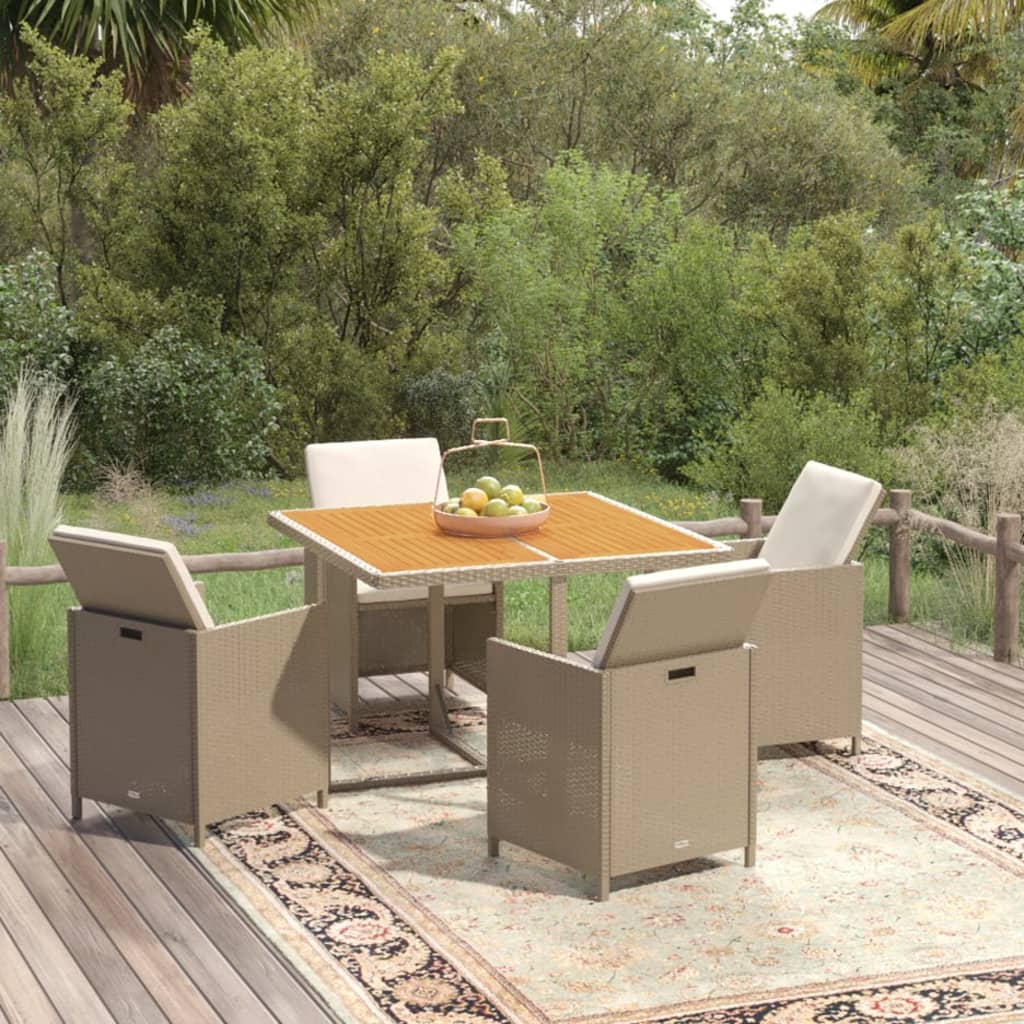 Vetonek Set comedor de jardín 5 pzas con cojines ratán sintético beige