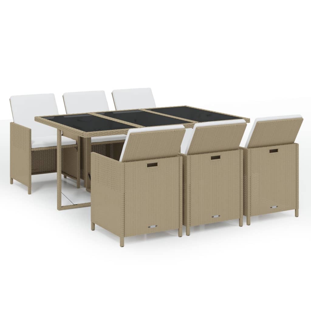 Set comedor de jardín 7 pzas con cojines ratán sintético beige vidaXL