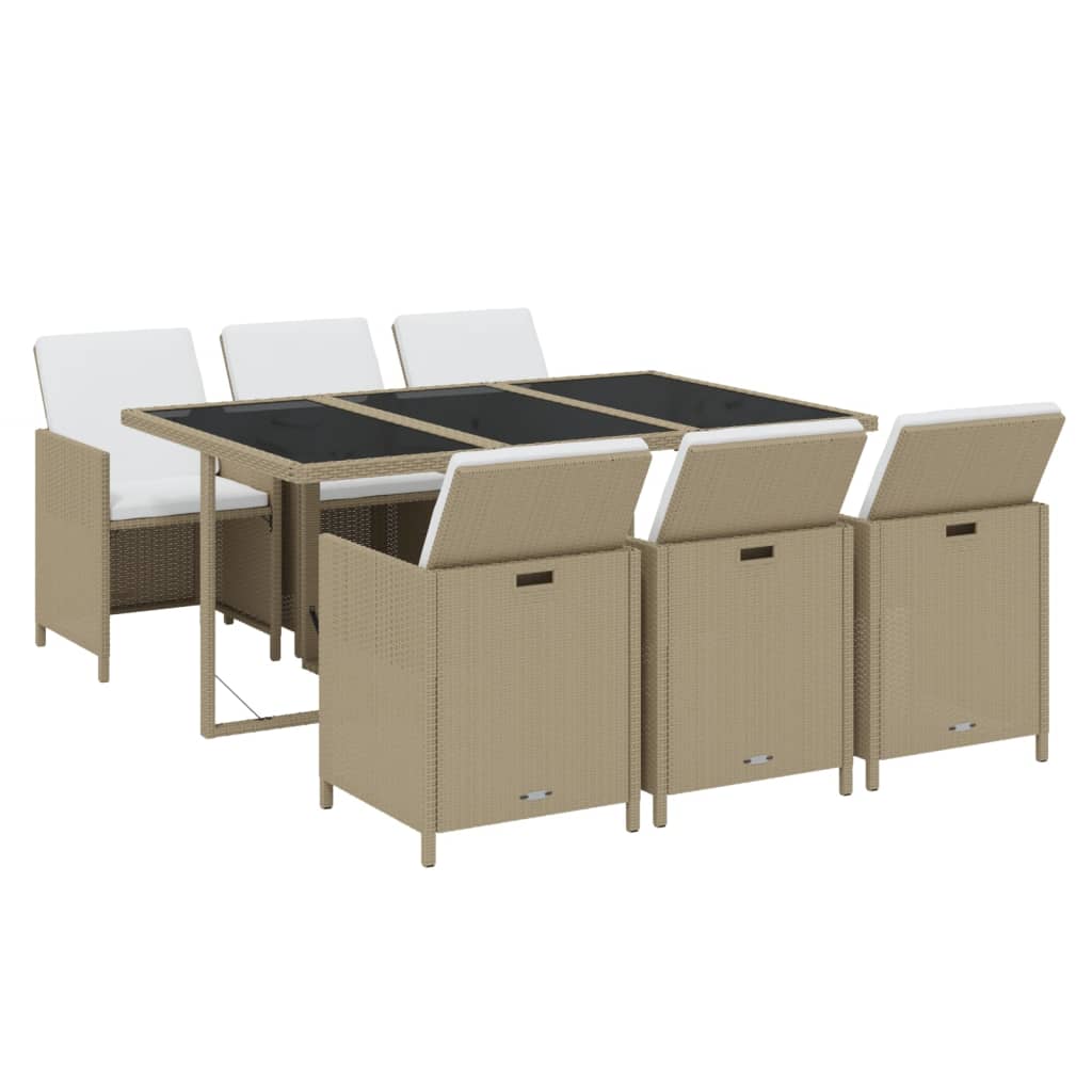 Set comedor de jardín 7 pzas con cojines ratán sintético beige vidaXL