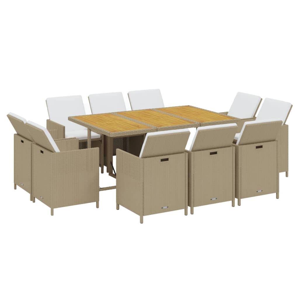 Set da pranzo da giardino 11 pezzi e cuscini sintetici beige