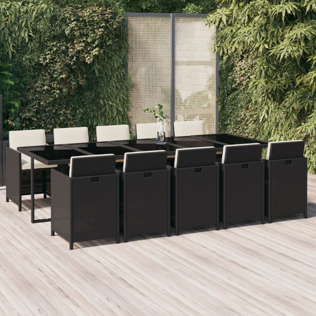 Vetonek Set de comedor jardín 11 pzas con cojines ratán sintético negro