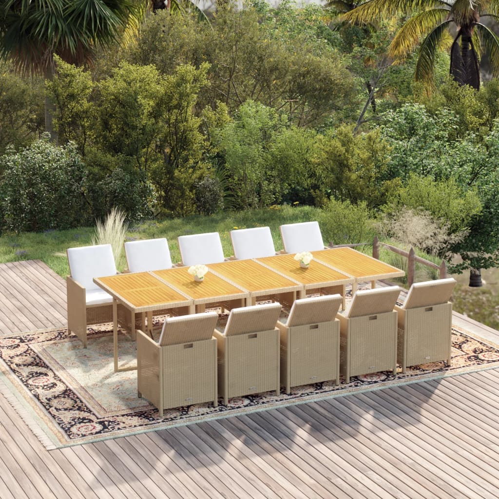 Vetonek Set comedor de jardín 11 piezas y cojines ratán sintético beige