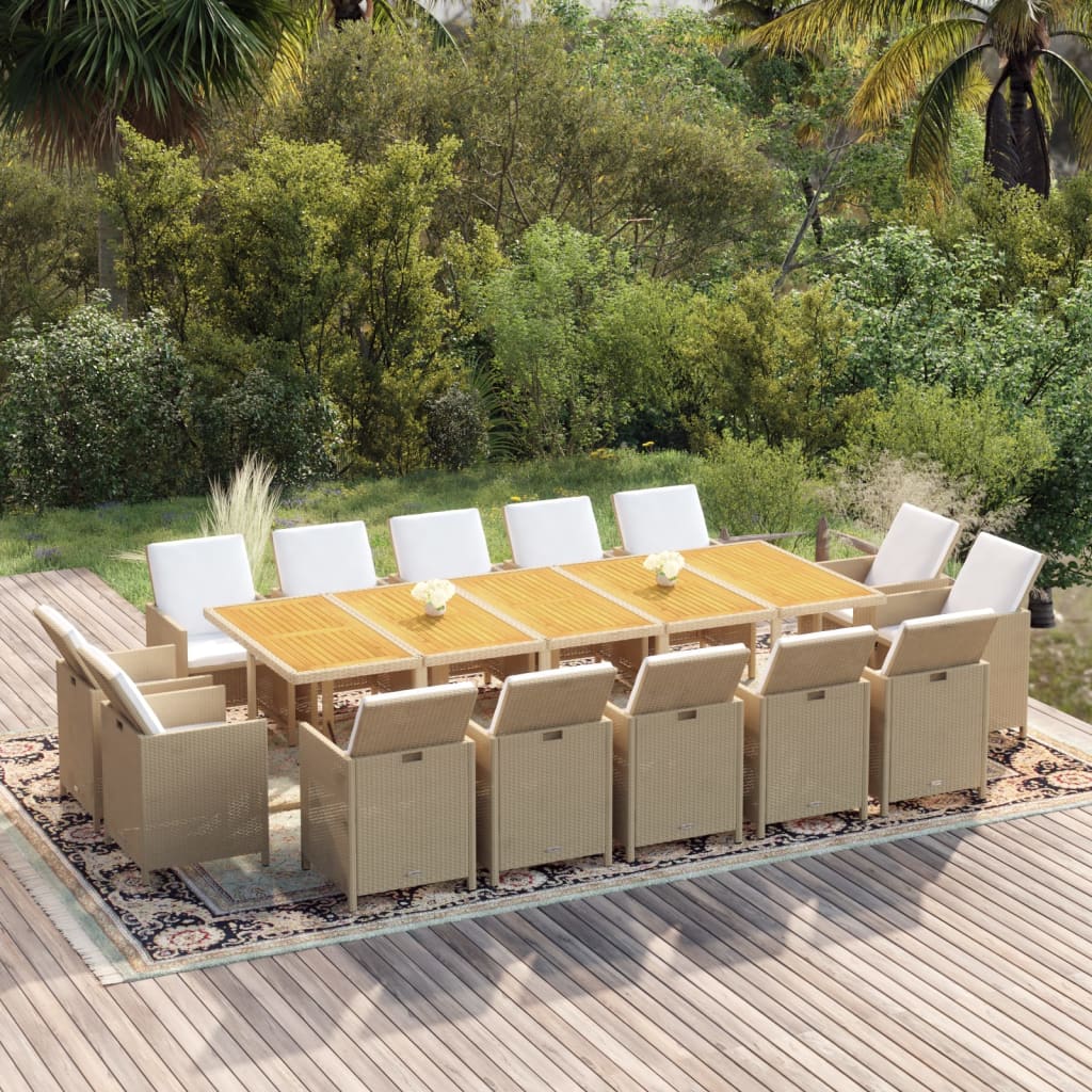 Vetonek Set comedor de jardín 15 pzas con cojines ratán sintético beige