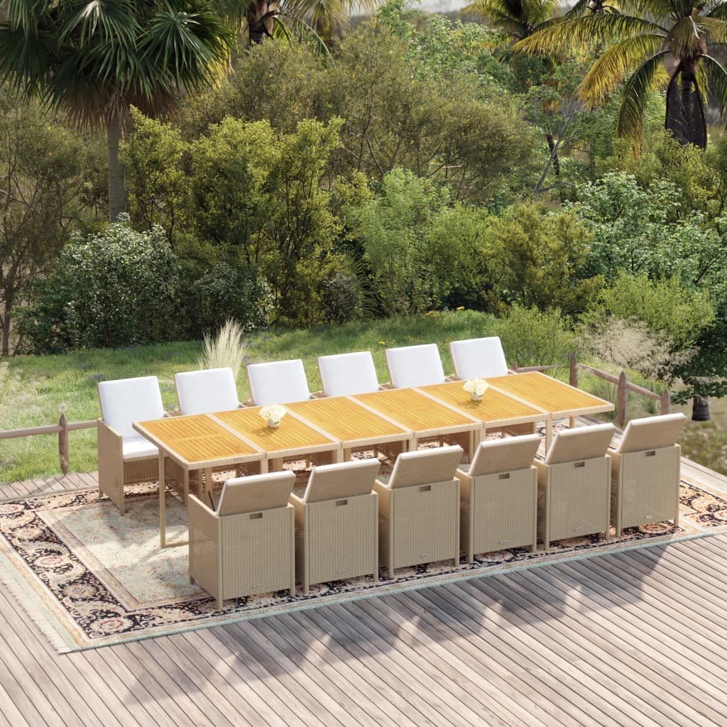 Vetonek Set comedor de jardín 13 piezas y cojines ratán sintético beige