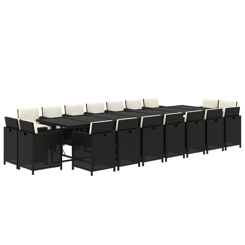 Set comedor de jardín 19 pzas con cojines ratán sintético negro