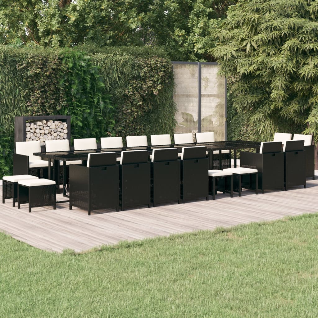 Vetonek Set de comedor jardín 21 pzas con cojines ratán sintético negro