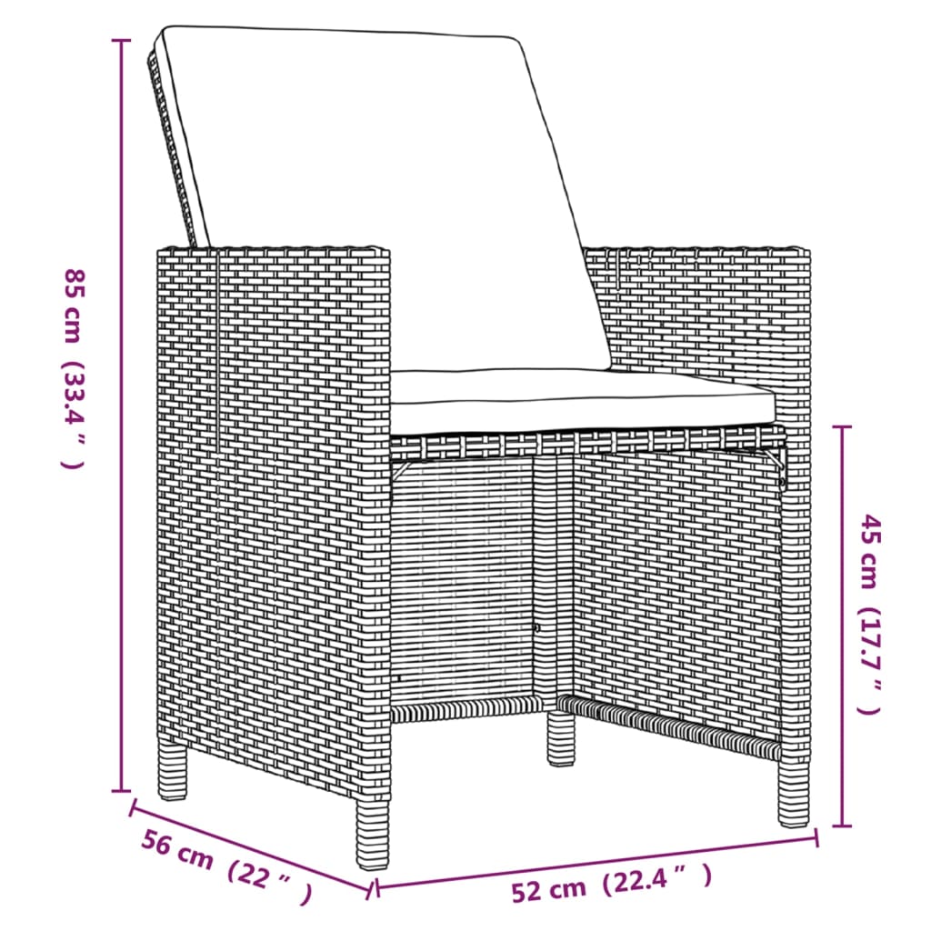 Set de comedor jardín 21 pzas con cojines ratán sintético negro vidaXL